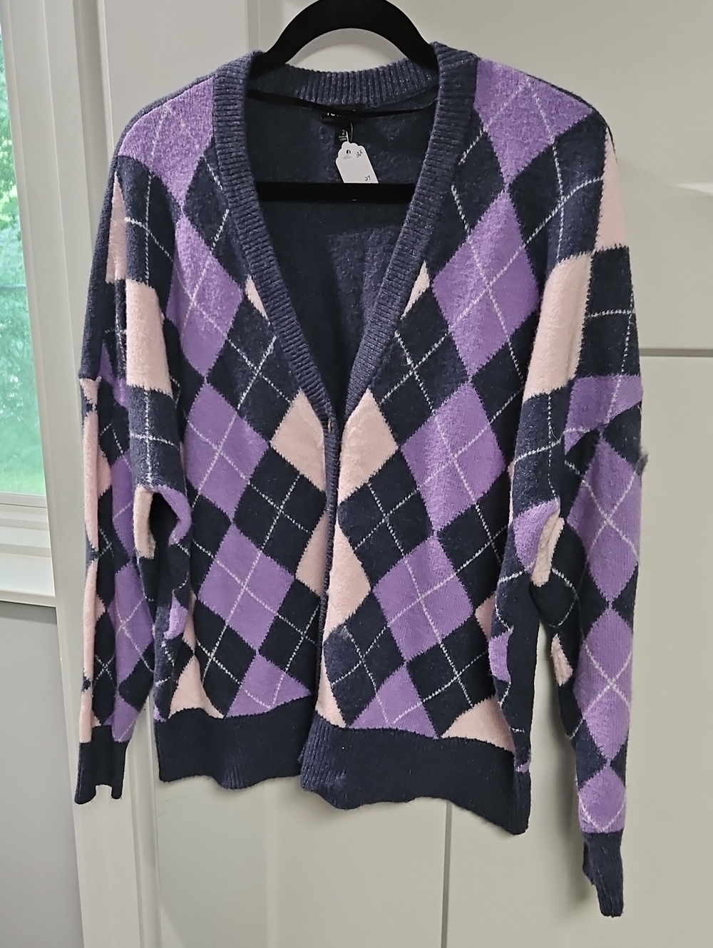torrid Purple, Pink & Black Argyle Open-Front Cardigan